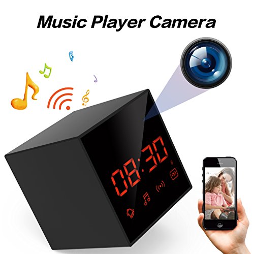 LIZVIE WiFi Hidden Spy Clock Portable Cam for home&office,Music player with Wireless Speaker,FM Radio,100% Invisible Lens,Night Vision,Motion Activated,Loop Record,1080P Video,Free APP(Pro Version)
