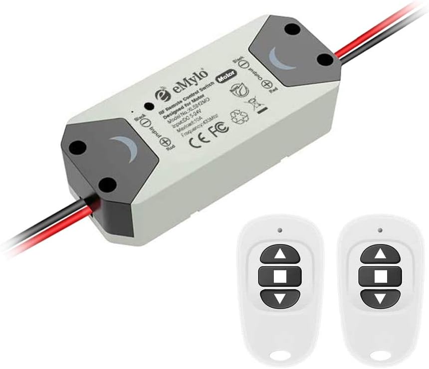 eMylo DC 12V 2CH Wireless RF Relay Motor Controller Switch Remote Control Switch 5V-24V 433Mhz Support Rolling Doors,Electric Curtains Door Locks,Water Pump,Control Motor Forward/Reverse 2pcs