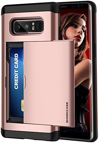 Galaxy Note 8 Wallet Phone Case - SharkCase Slot Sliding Cover Hidden Pocket Case, Shockproof Armor Slim Dual Layer Anti-Scratch Card Holder for Samsung Galaxy Note 8 (2017)-Rose Gold