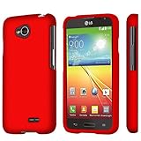 LG Optimus L70 (Metro PCS) Slim Light Hybrid Snap On Non-Slip Matte Hard Case Protex Rubberized Rubber Coating Protective Case - Red - Retail Packaging