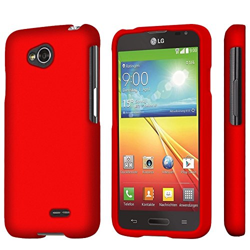 LG Optimus L70 (Metro PCS) Slim Light Hybrid Snap On Non-Slip Matte Hard Case Protex Rubberized Rubber Coating Protective Case - Red - Retail Packaging