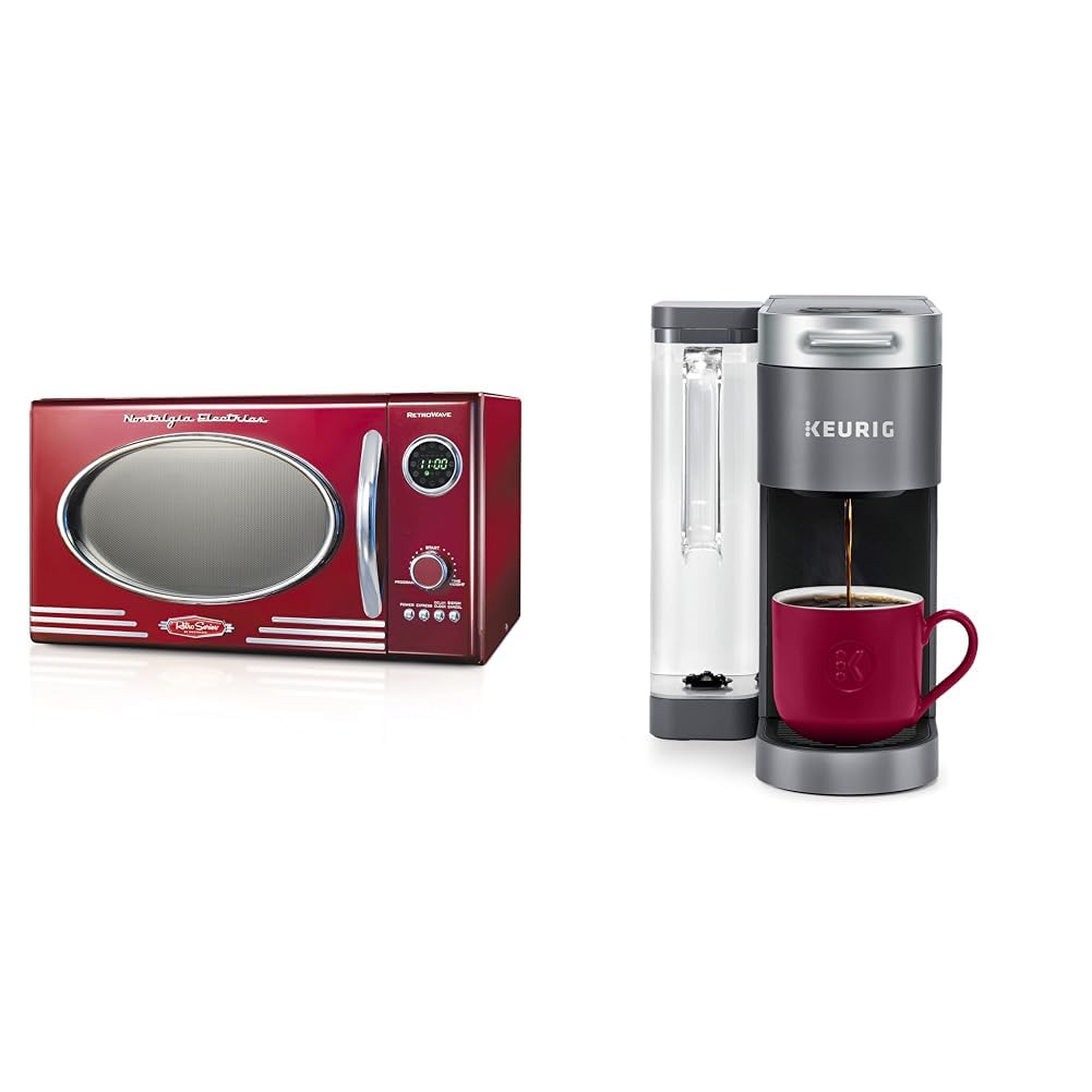 Nostalgia Retro Countertop Microwave Oven - Large 800-Watt - 0.9 cu ft - 12 Pre-Programmed Cooking & Keurig® K-Supreme Single Serve K-Cup Pod Coffee Maker, MultiStream Technology, Gray Image