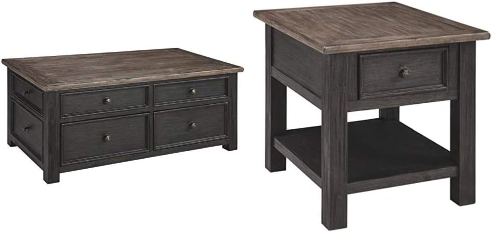 Signature Design by Ashley Tyler Creek Lift Top Coffee Table, Two-Tone (Grayish Brown/Black) & Creek Rectangular End Table Grayish Brown/Black: Furniture & Decor