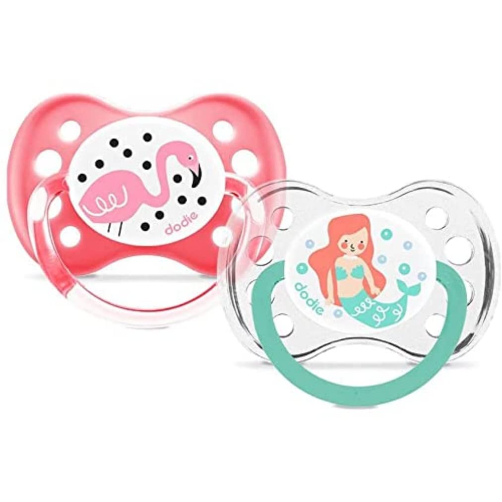 Dodie 2 x Anatomical Mermaid Flamingo Dummy Soothers +6 Months