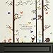 AWAKINK Cartoon Forest Giant Brown Tree Animals Owl Bird Fox Monkey Wall Stickers Wall Decal Vinyl Removable Art Wall Decals for Girls and Boys Nursery Room Children's Bedroom