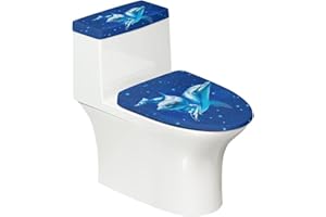ZOUTAIRONG Dolphin Toilet Tank Cover Washable Toilet Lid Cover Dust-Proof Bathroom Accessories Toilet Seat Covers Set Full Coverage Bath Rugs Area Rugs Blue Ocean