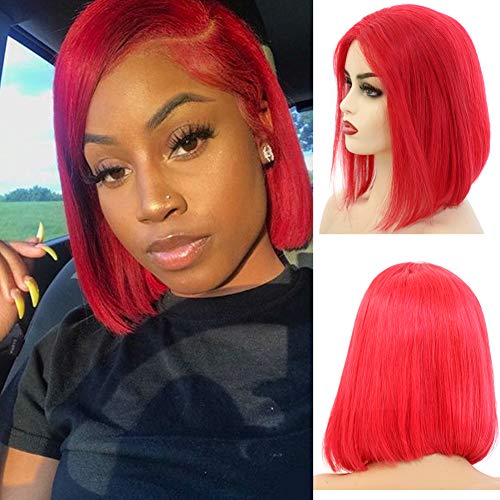 Short Bob Wig Lace Front Human Hair Wig Red Straight 8