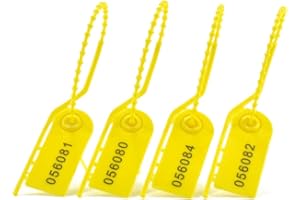 SRR 100 Pull Tight Security Seals Tamper Plastic Numbered Tags Fire Extinguisher Seal Self Locking Disposable Zip-Ties Adjustable Length for Clothes, Shoes and Bags 210mm Yellow