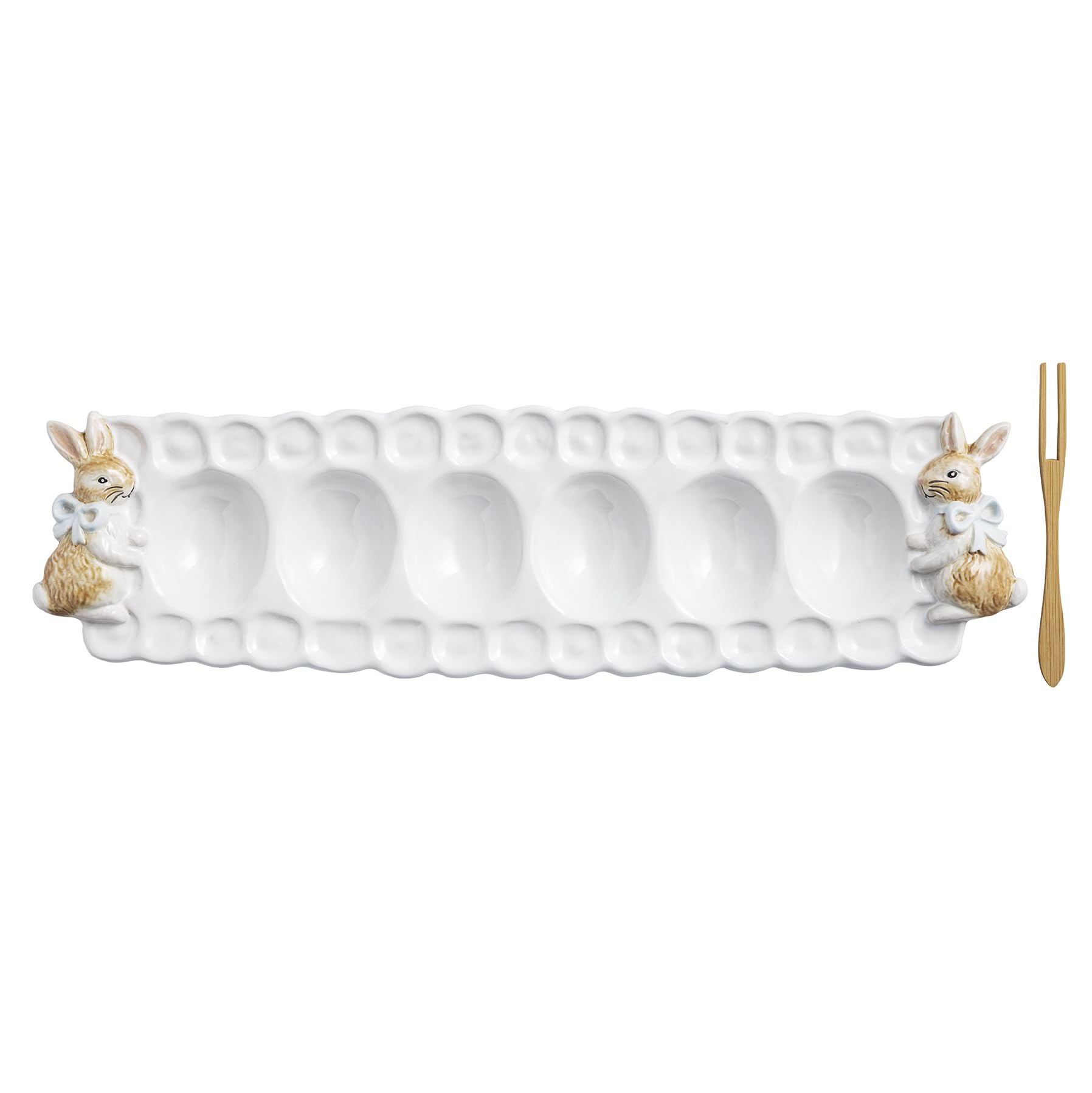 Photo 1 of Mud Pie Easter Small Bunny Deviled Egg Tray and Fork Set