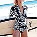 Bong Buy Women's One Piece Swimsuits Zip Up Floral Long Sleeve Rash Guard Swimwear