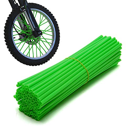 Bicycle Dirt Bike 72Pcs Wheel Rim Spoke Skins Wraps Set Universal for Yamaha Kawasaki Suzuki Honda KTM 8"-21" Rims Tubes Decor Protector Green