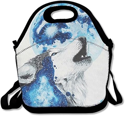 Full Wolf Space Moon Lunch Bag Tote Handbag Lunchbox For School Work Outdoor