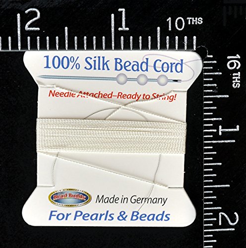 Bead Buddy 0.45mm White Silk Cord Thread With Attached Needle For Jewelry Making, 2m long