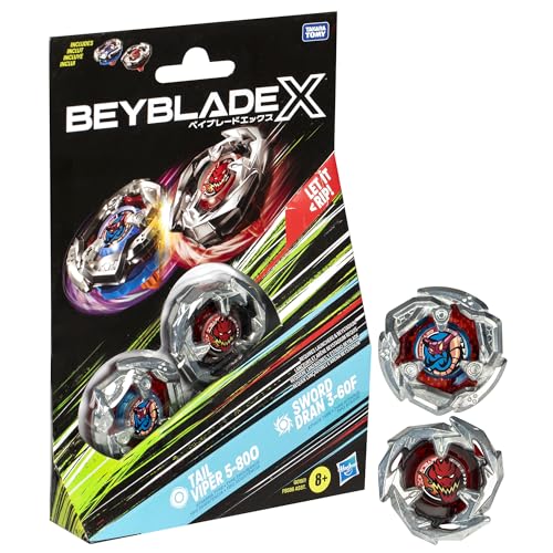 Beyblade X Tail Viper 5-80O and Sword Dran 3-60F Top Dual Pack Set, Includes 2 Right-Spin Tops, Spinning Toys for 8+ Year Old Boys and Girls, Action-Packed Battles