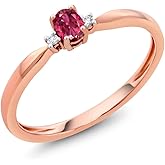 Gem Stone King 18K Rose Gold 0.17 Ct Oval Pink Tourmaline and Diamond Engagement Ring