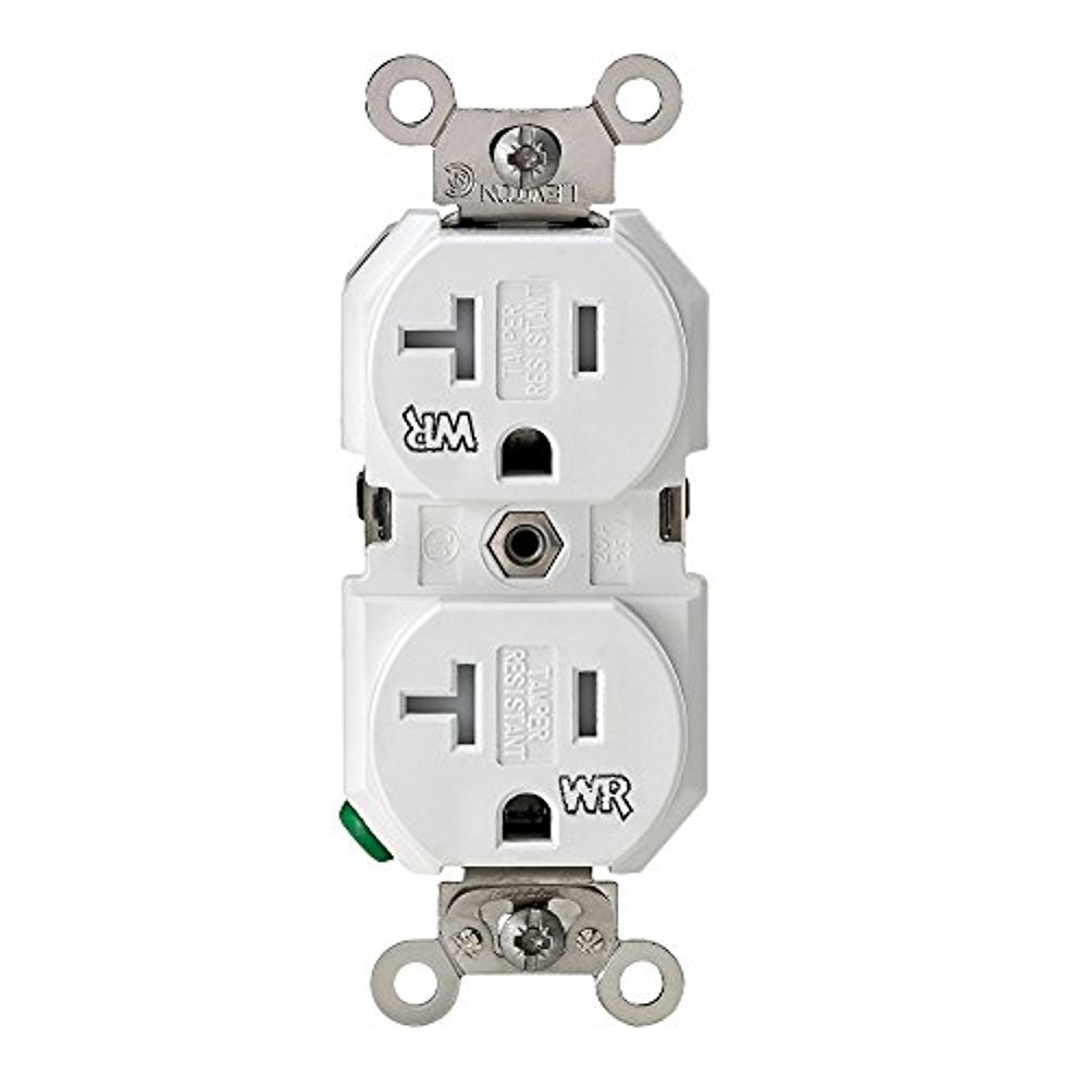Photo 1 of Leviton, 20-Amp 125-Volt NEMA 5-20R, 2P, 3W, Duplex Receptacle, TWR20-W, White