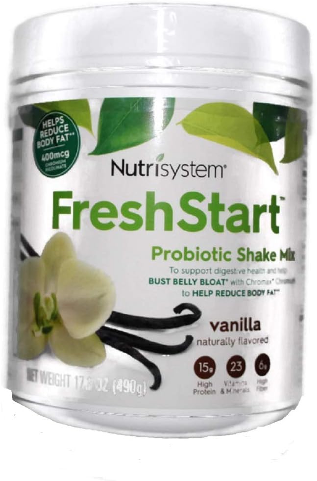 NUTRISYSTEM FRESH START SHAKE (Probiotic Bust Belly Bloat) VANILLA SHAKE MIX 17.3 OZ - 14 Servings - Support Digestive Health & Help Bust Belly Bloat