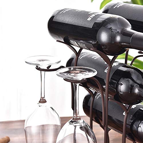DCIGNA Freestanding Metal Wine Rack With Glass Holder, Wood Tabletop