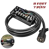 Trailer Wiring Harness Connector with 7 Way Heavy Duty Trailer Cord - 8 Feet 7 Gang Trailer Junction Box for RV,Trailers,Campers,Caravans,Food Vans Etc, Weatherproof