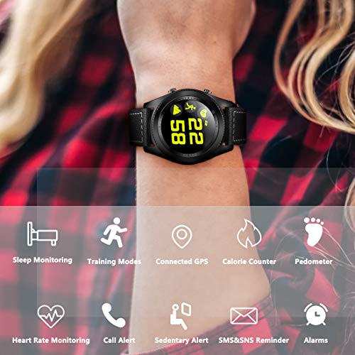 DTNO.I Smart Watch GPS Smart Watch Sports Smart Watch Wearable Devices Multifunction Bracelet Compatible with Android iOS (leather)