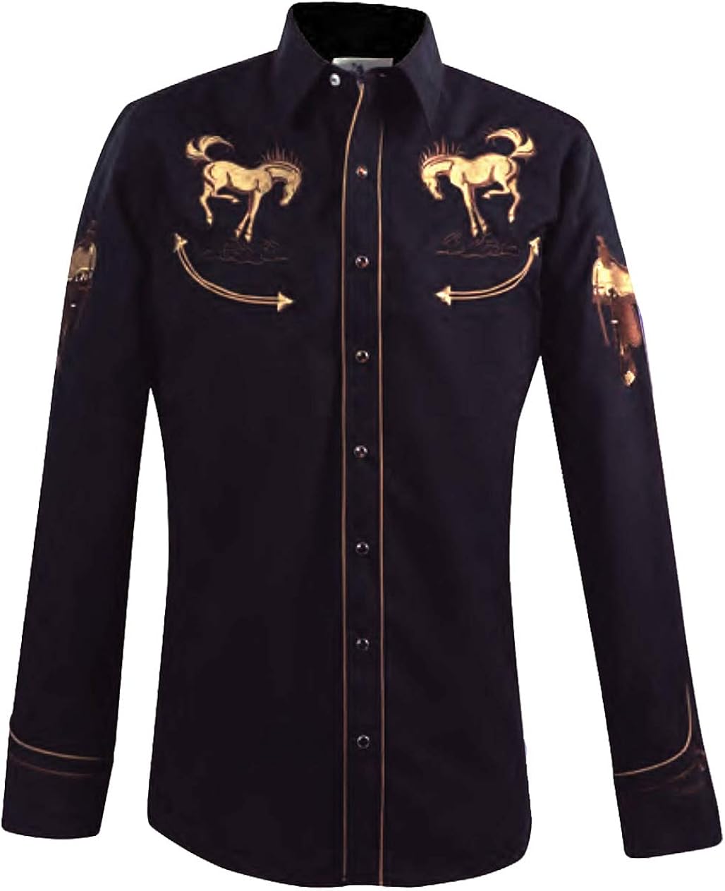 Modestone Men's Long Sleeved Shirt Western Horses Saddles Embroidered
