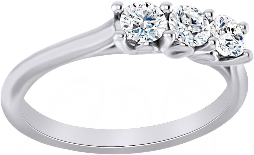 AFFY Round Cut White Moissanite Three Stone Engagement Ring in 14K Solid Gold