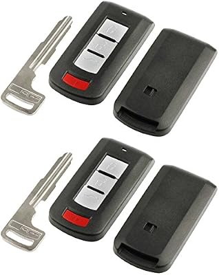 Key Fob Keyless Entry Smart Remote Shell Case & Pad fits Mitsubishi 2008-2016 Lancer / 2008-2017 Outlander, Set of 2