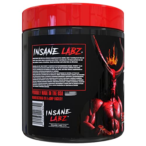 Insane Labz Hellboy Edition, High Stimulant Pre Workout Powder and NO Booster with Beta Alanine, L Citrulline, and Caffeine, Boosts Focus, Energy, Endurance, Nitric Oxide Levels, 35 Srvgs, Blue Rasp