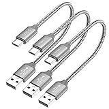 USB C Cable Short, [0.8ft 3 Pack] USB Type C Cable Braided Fast Charge Cord Compatible Samsung Galaxy Note 9 8,S10 S9 S8 Plus, LG V35 V30 G7,Pixel 3 XL,HTC 11 12,Power Bank and Portable Charger(Grey)