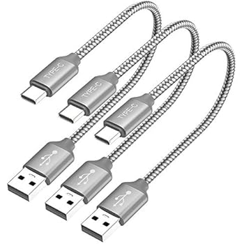 USB C Cable Short, [0.8ft 3 Pack] USB Type C Cable Braided Fast Charge Cord Compatible Samsung Galaxy Note 9 8,S10 S9 S8 Plus, LG V35 V30 G7,Pixel 3 XL,HTC 11 12,Power Bank and Portable Charger(Grey)