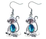Puzzled Monkey Fish Hook Earrings, 1.35 Inch Sparkling Paua Shell Stud On Belly Statement Drop Earring for Casual Formal Attire Accessory Unique Gift Wildlife Themed Silver Fashion Accessories