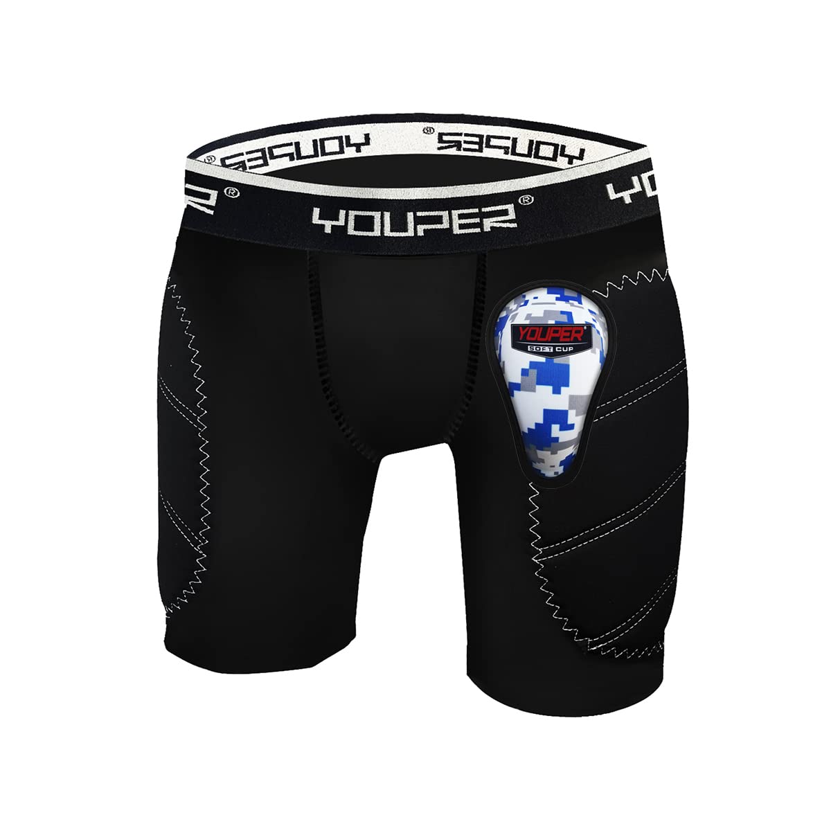 Photo 1 of Youper Boys Youth Padded Sliding Shorts with Soft Protective Athletic Cup for Baseball, Football, Lacrosse (Black White, X-Large)