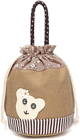 Cute Leather Animal Canvas Drawstring Totes Handbag Storage Organizer Pouch Khaki