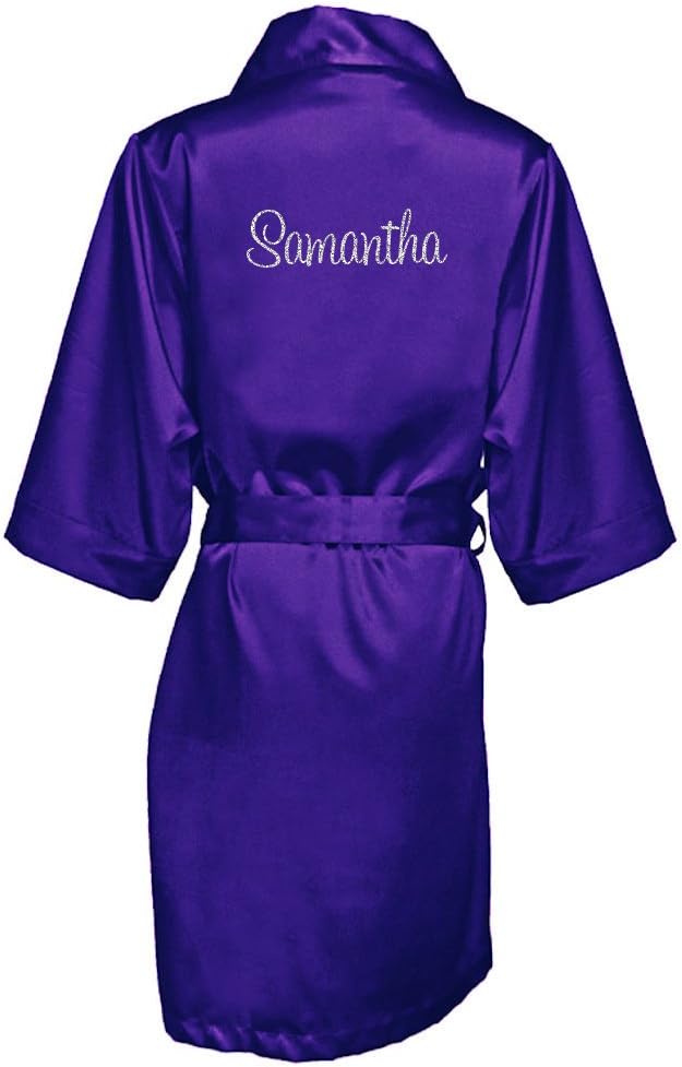 Girl ExtraOrdinaireWomen's Personalized Glitter Print Satin Robe Name or Phrase - Bride & Bridesmaid Kimono Robe