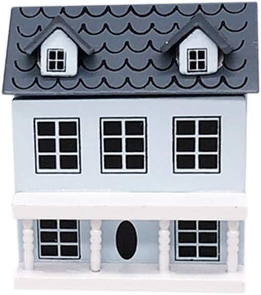 Binory Mini Mini House with Movable Grey Roof for 1/12 Dollhouse Furniture,Fashion Modern Design Miniature Home Living Room Kids Pretend Toy,Creative Birthday Handcraft Gift(Blue)