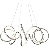Kuzco Lighting Synergy 34" Chandelier | Antique Silver Finish | Sculptural Helical LED Ring with White Silicone Diffuser | Mo