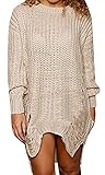 Dellytop Women's Loose Ripped Knitted Pullover Irregular Sweater Dress