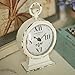 NIKKY HOME Vintage Mantel Clock, White Rustic Metal Analog Clock, Battery Operated, Distressed Style, 4.7 x 2.4 x 7.6 Inch