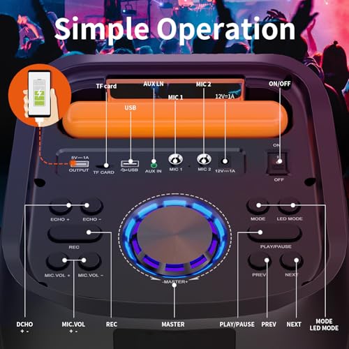JYX Karaoke Machine for Adults with Dual 8" Subwoofer, 500W Bluetooth 5.3 Big Speaker with 2 UHF Wireless Microphones,DJ Lights PA System Suit TF/USB/AUX/TWS,Rolling Wheels Trolley for Outdoor Party
