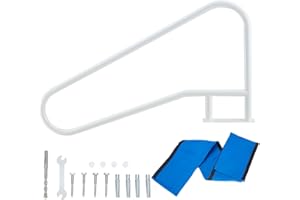 YOLENY Teflon Pool Handrail, 55''X32'' 4-Bend Stair Rail,440lbs Capacity, 304 Stainless Steel Railing for Inground Swimming with Nylon Grip Cover & Install Parts,Quick Mount,White,1PC, (108WH)
