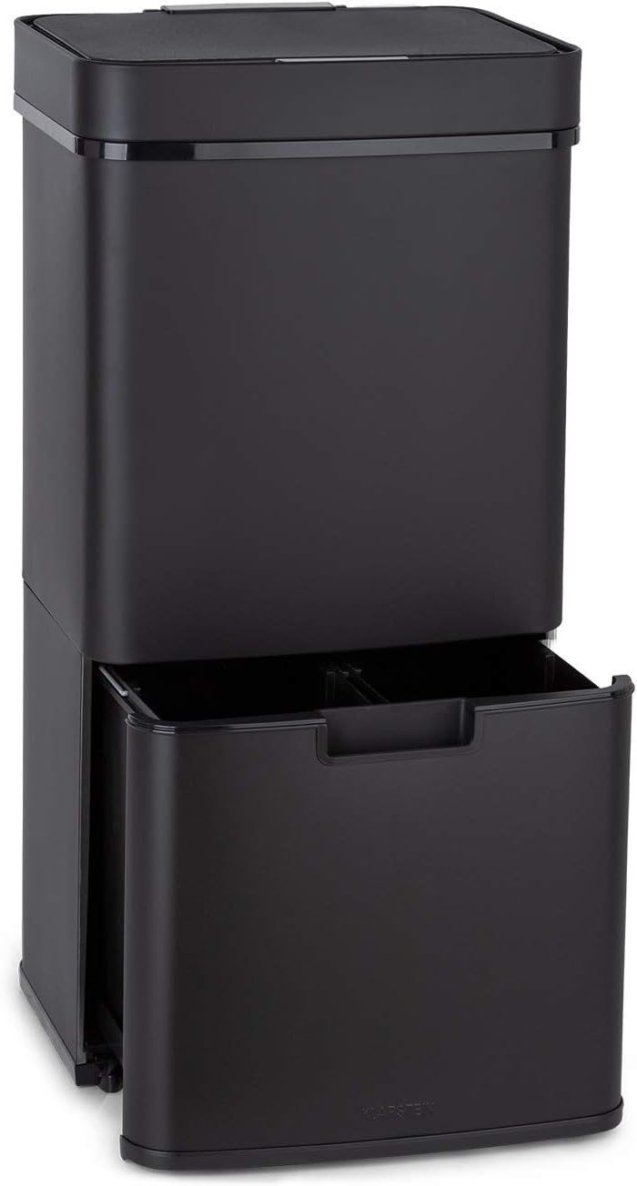 KLARSTEIN Poubelle Capteur 72L Noir - 4 Bacs Recyclage, Ouverture Automatique, Inox