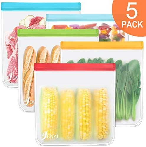 Reusable Gallon Storage Bags 5-Pack, LEAKPROOF Freezer Bags, EXTRA THICK Gallon Ziplock Bags for Marinate Meats, Vegetables, Fruit, Cereal, Sandwich, Snack, Travel Items, Meal Prep, Home Organization