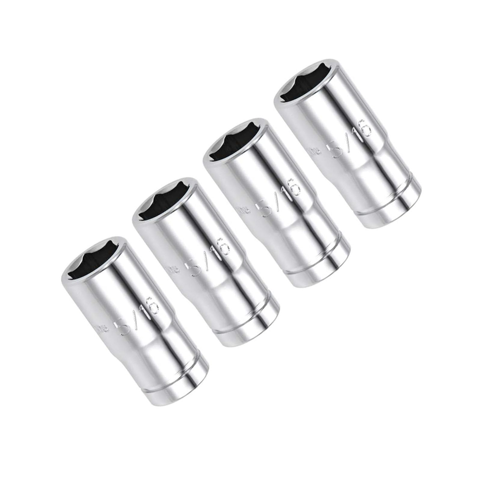 TOP-VIGOR 4 Pcs Shallow Socket, 1/4-inch Drive 5/16-inch Professional Shallow Single Hex Socket Set, 6-Point for DIY Household Maintenance Hand-Making