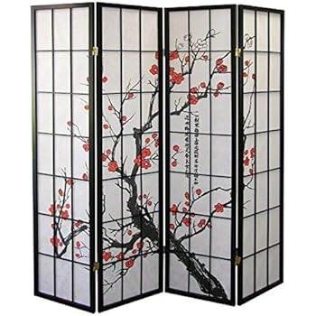 Legacy Decor 4-Panel Blossom Screen Room Divider, Black