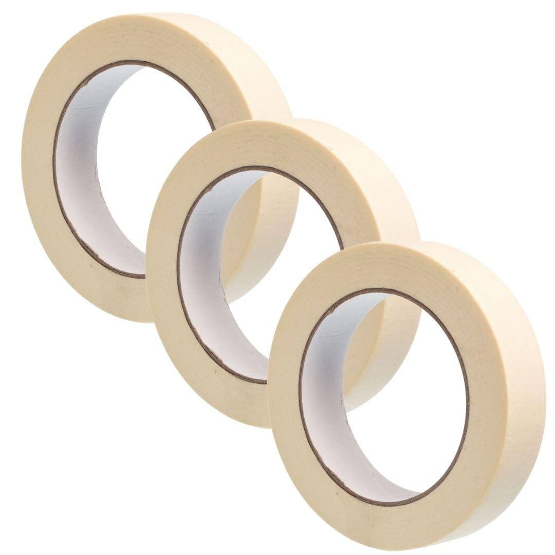 GTSE Masking Tape, 25mm (1”) x 50m, Triple Pack Cream Painters Tape for Painting, Decorating and DIY, 3 Rolls