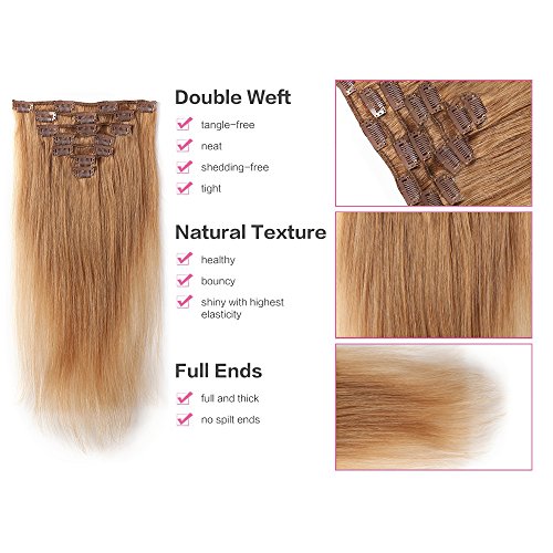 Rosette Hair 18 Inch Straight Human Hair Weft Remy Virgin Hair Clip In Extensions Full Head Hair Extensions Weave Unprocessed Hair 7pcs/set 75grams(Color-12) - Thumbnail 3