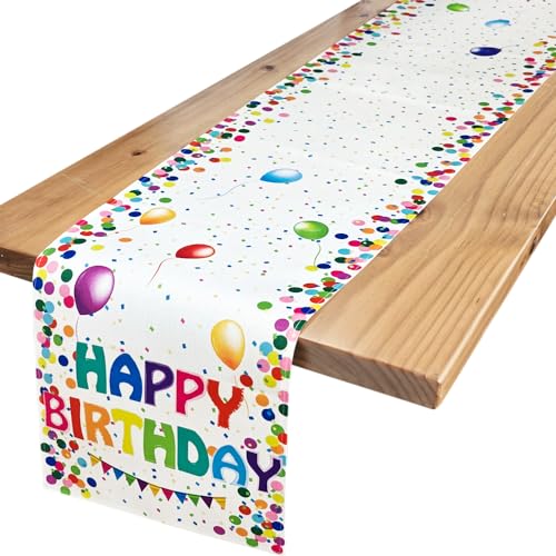 Letjolt Happy Birthday Table Runner 72 Inches Birthday Centerpieces for Tables Birth Day Party Sign Polka Dots Balloon Table Decoration, White