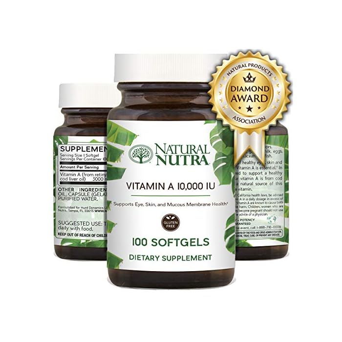 Natural Nutra Vitamin A 10,000 IU, Retinol Palmitate Dietary Supplement from Cod Liver Oil, Extra Strength for Eye, Skin…