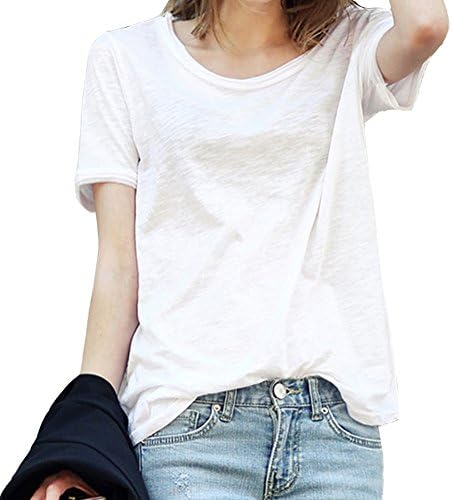 FELACIA Women's Fashion Round Neck Tops Short Sleeve Blouse Casual T-Shirt
