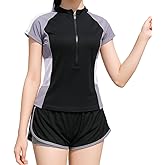 Swim Suits for Teens Girls Two Piece Swimsuits Rash Guard Swim Set Bathing Suit Beach Shorts Swim Shirts Size 8,10-12,14-16 Black